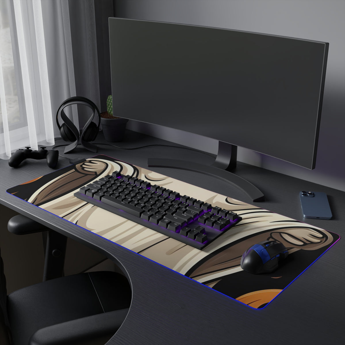 LED Gaming Mouse Pad with Ghastly Skeletal Pumpkin Patch Design for Halloween, view 27