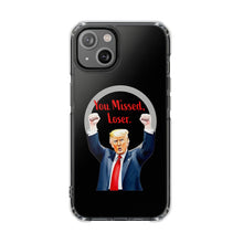 DistinctInk Clear Case for Apple iPhone, Compatible with MagSafe – Trump ‘You Missed, Loser’ Cartoon Design