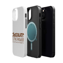 DistinctInk ToughCase for Apple iPhone, Compatible with MagSafe Charging - Chocolate is the Answer Who Cares Question