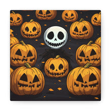 DistinctInk Canvas Wall Art with Ghastly Skeleton Pumpkins for Halloween