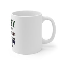 DistinctInk Glossy White Coffee / Tea Mug - Money Can't Buy Happiness, Rather Cry in Jaguar