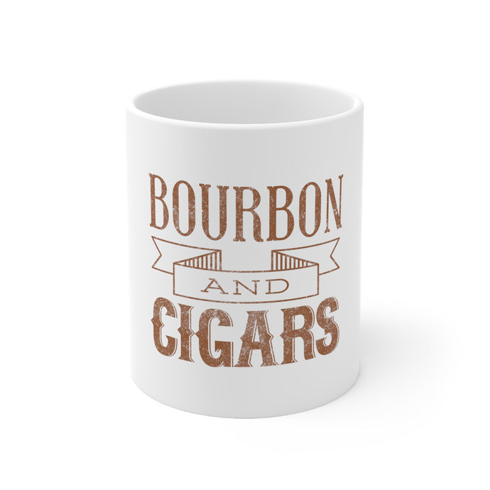 DistinctInk Glossy White Coffee / Tea Mug - Bourbon and Cigars