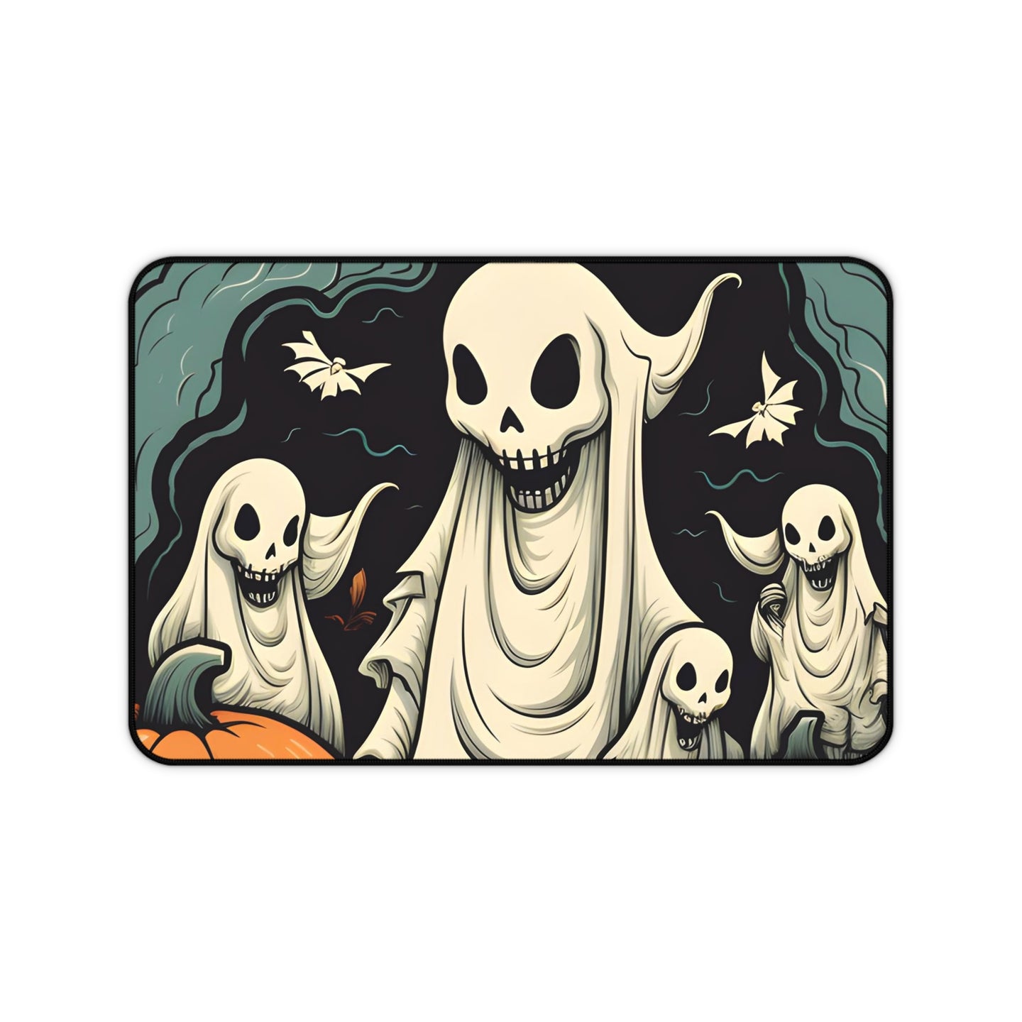 DistinctInk Desk Mat with Spooky Skeleton Pumpkins Design for Halloween