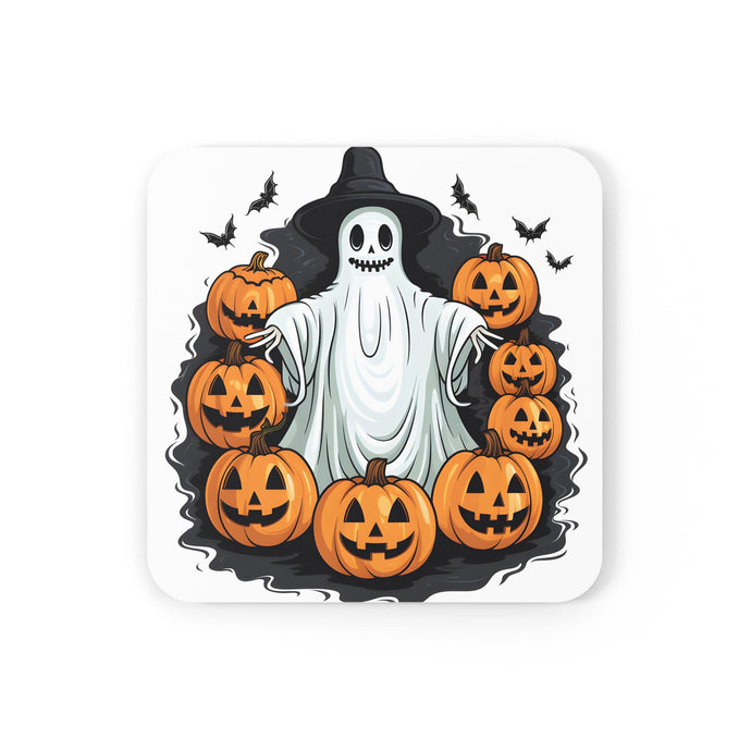 DistinctInk (Set of 4) Corkwood Coasters with Ghost Skeleton Pumpkins PatternDesign for Halloween