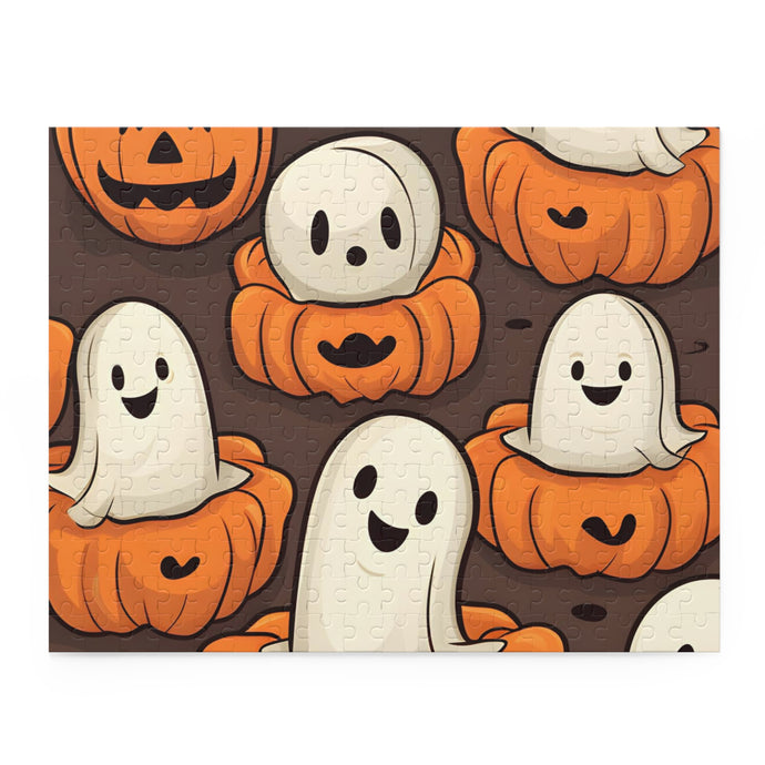DistinctInk Jigsaw Puzzle with Haunted Skeleton Pumpkin Patch Design for Halloween