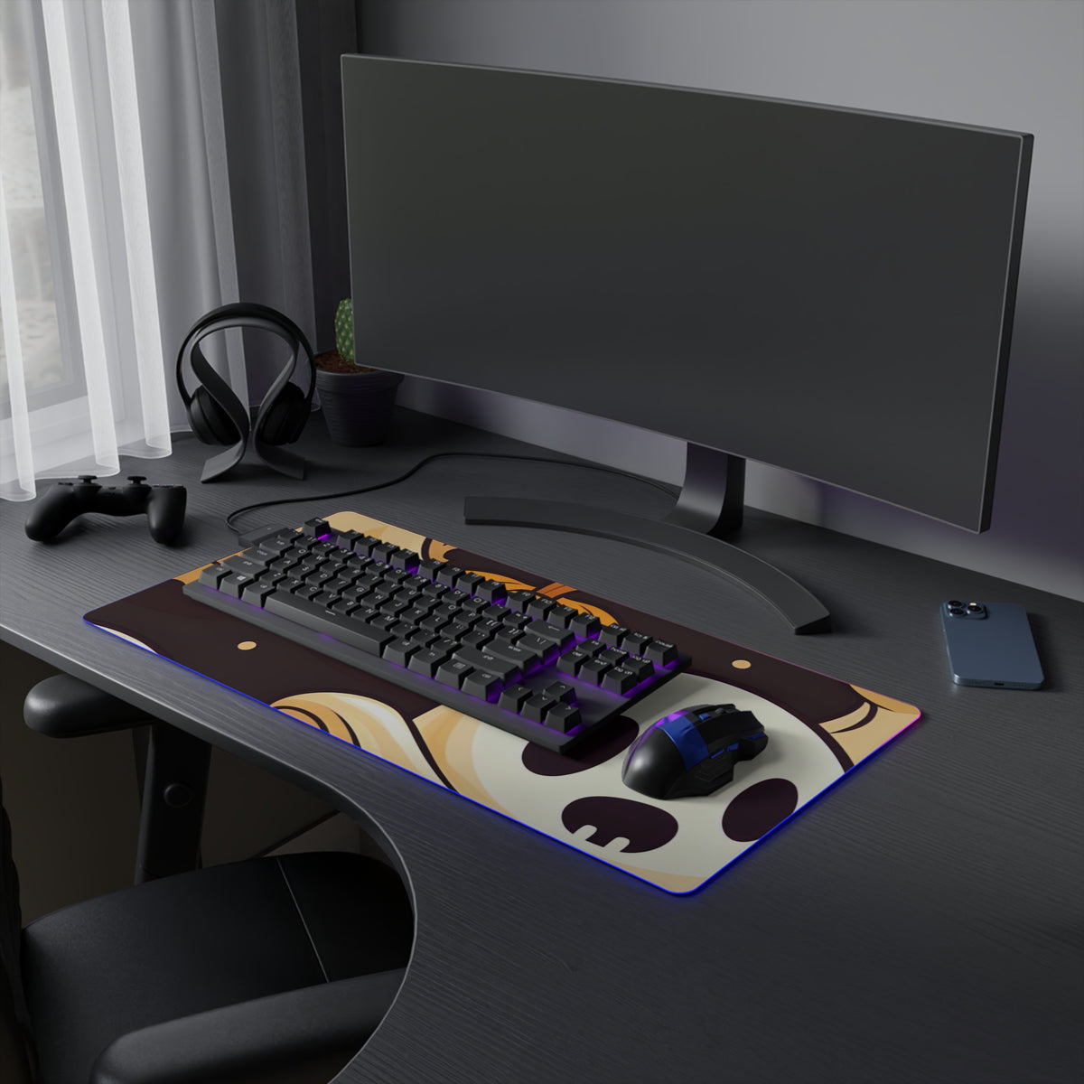 LED Gaming Mouse Pad with Ghost Skeleton Pumpkin Pattern Design for Halloween, view 6