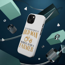 DistinctInk ToughCase for Apple iPhone, Compatible with MagSafe Charging - Never Underestimate Old Man Farmer