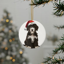 DistinctInk Hanging Ceramic Christmas Tree Ornament with Gold String - Great Gift/Present - 2 3/4 inch Diameter - Portuguese Water Dog Puppy Design