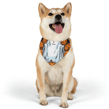 DistinctInk Adjustable Pet Banana Collar with Skeletal Ghostly Pumpkins Design for Halloween