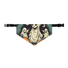 DistinctInk Adjustable Pet Banana Collar with Spooky Skeleton Pumpkins Design for Halloween
