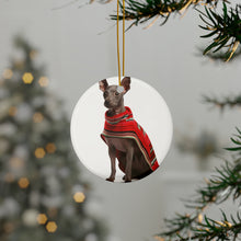 DistinctInk Hanging Ceramic Christmas Tree Ornament with Gold String - Great Gift/Present - 2 3/4 inch Diameter - Xoloitzcuintli Design