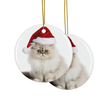 DistinctInk Hanging Ceramic Christmas Tree Ornament with Gold String - Great Gift/Present - 2 3/4 inch Diameter - Persian Cat Design