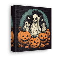 DistinctInk Canvas Wall Art with Spooky Skeleton Pumpkins for Halloween