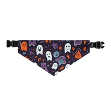 DistinctInk Adjustable Pet Banana Collar with Skeletal Ghostly Pumpkins Design for Halloween