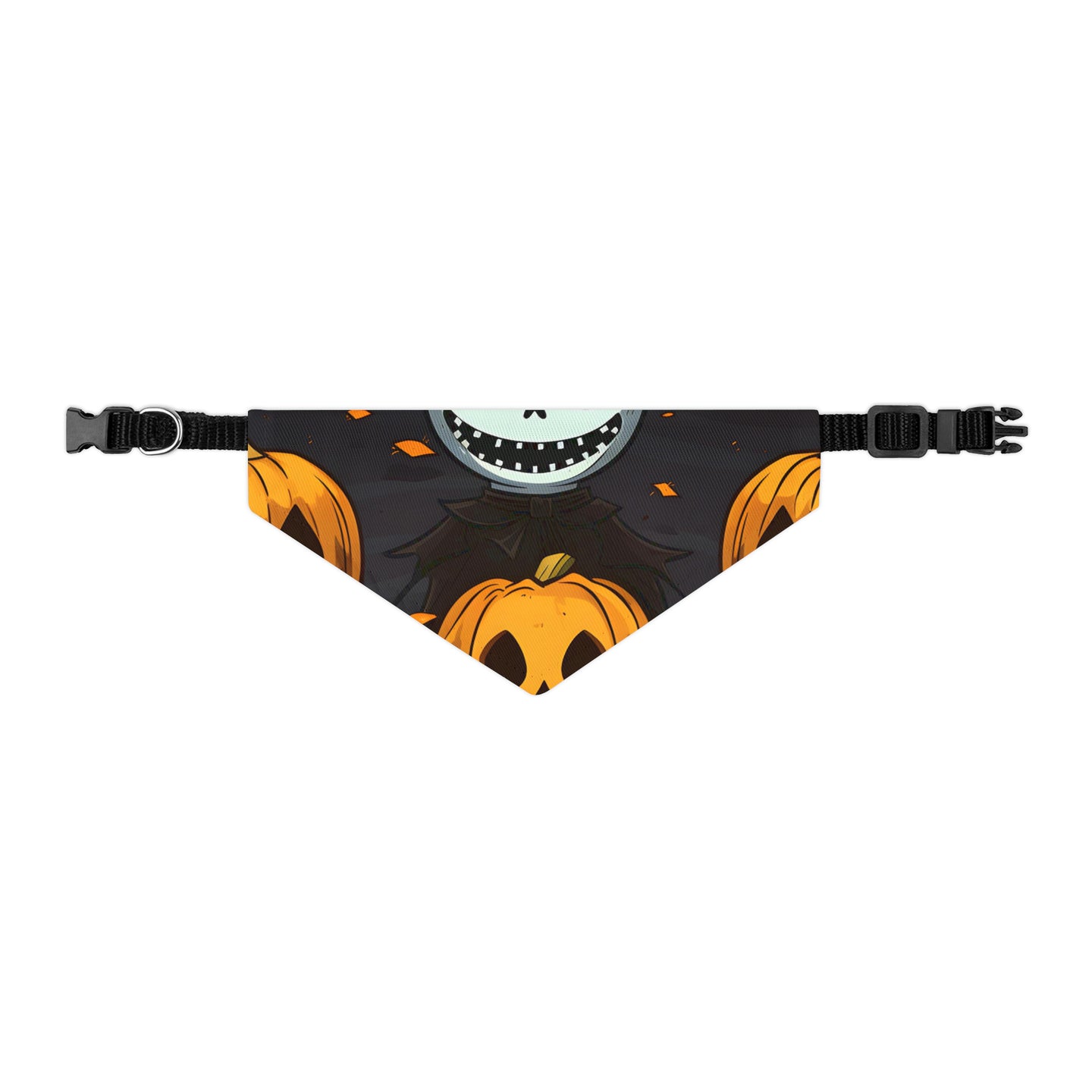 DistinctInk Adjustable Pet Banana Collar with Ghastly Skeleton Pumpkins Design for Halloween