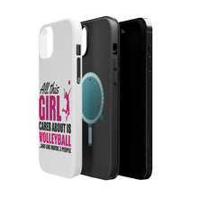 DistinctInk ToughCase for Apple iPhone, Compatible with MagSafe Charging - All This Girl Cares About is Volleyball