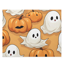 DistinctInk Jigsaw Puzzle with Ghostly Skeleton Pumpkin Patch Design for Halloween