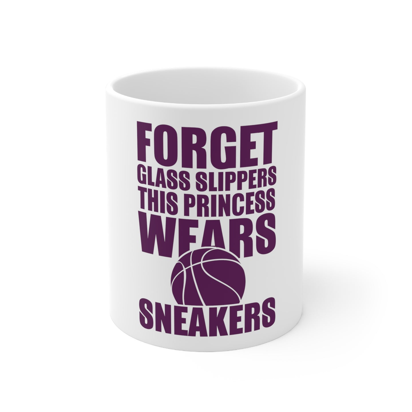 DistinctInk Glossy White Coffee / Tea Mug - Forget Glass Slippers Princess Wears Sneakers