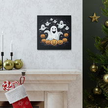 DistinctInk Canvas Wall Art with Skeletal Ghostly Pumpkin Patch for Halloween
