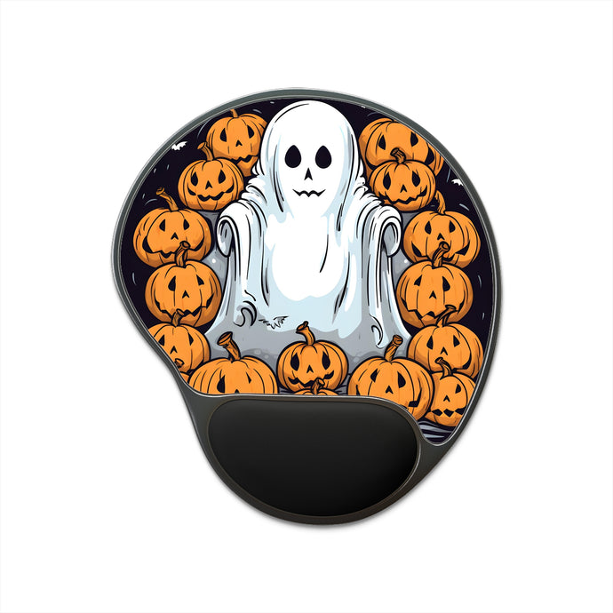 DistinctInk Mouse Pad with Wrist Rest  with Skeletal Ghostly Pumpkins Design for Halloween