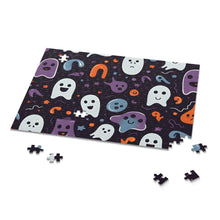 DistinctInk Jigsaw Puzzle with Skeletal Ghostly Pumpkins Design for Halloween