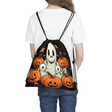 DistinctInk Drawstring Bag Backpack with Ghost Skeleton Pumpkin Pattern Design for Halloween