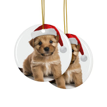 DistinctInk Hanging Ceramic Christmas Tree Ornament with Gold String - Great Gift/Present - 2 3/4 inch Diameter - Norfolk Terrier Puppy Design