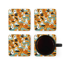 DistinctInk (Set of 4) Corkwood Coasters with Flying Pumpkin BatsDesign for Halloween