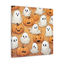 DistinctInk Canvas Wall Art with Ghostly Skeleton Pumpkin Patch for Halloween