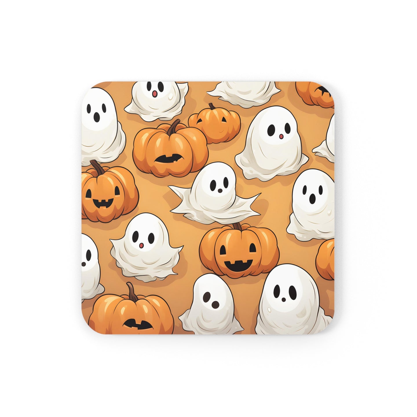 DistinctInk (Set of 4) Corkwood Coasters with Ghostly Skeleton Pumpkin PatchDesign for Halloween