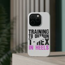 DistinctInk ToughCase for Apple iPhone, Compatible with MagSafe Charging - Training to Outrun T-Rex in Heels