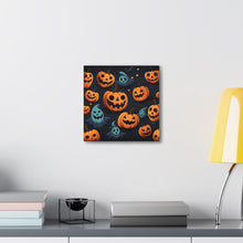 DistinctInk Canvas Wall Art with Nightly Fright of Bats and Ghouls for Halloween