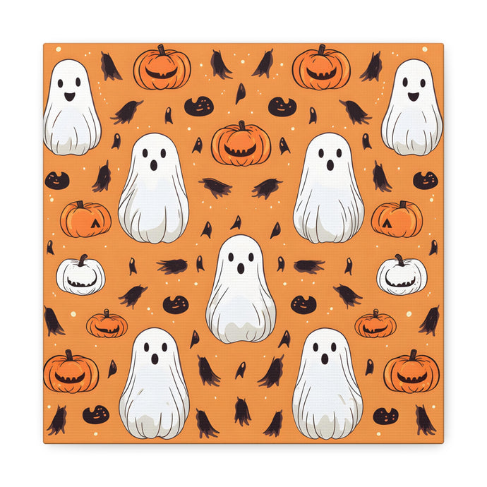 DistinctInk Canvas Wall Art with Ghost Skeleton Cartoon Pumpkin for Halloween