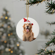 DistinctInk Hanging Ceramic Christmas Tree Ornament with Gold String - Great Gift/Present - 2 3/4 inch Diameter - Golden Retriever Design