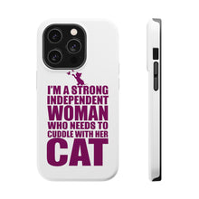 DistinctInk ToughCase for Apple iPhone, Compatible with MagSafe Charging - Strong Woman Needs to Cuddle Cat