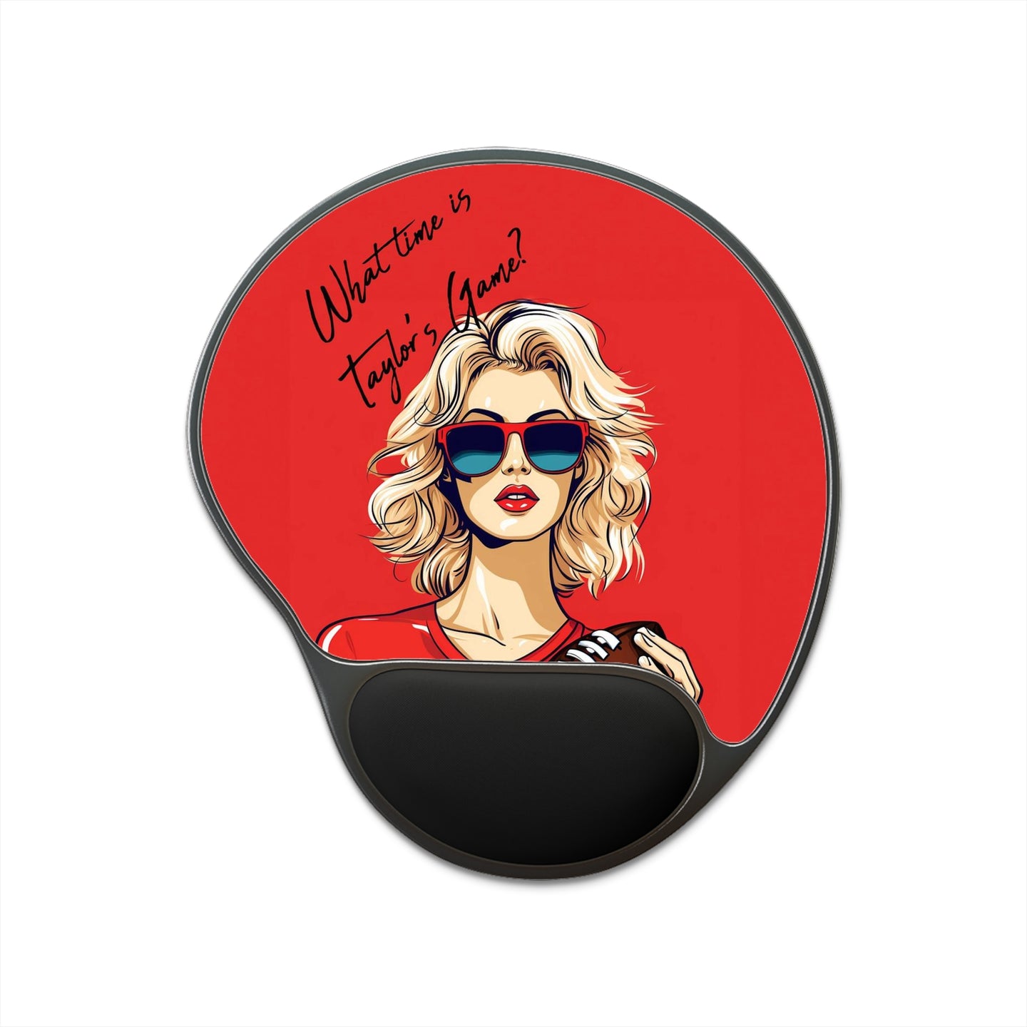 DistinctInk Mouse Pad with Wrist Rest with What Time Is Taylor's Game? design
