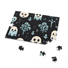 DistinctInk Jigsaw Puzzle with Ghastly Skeletal Shadows Design for Halloween