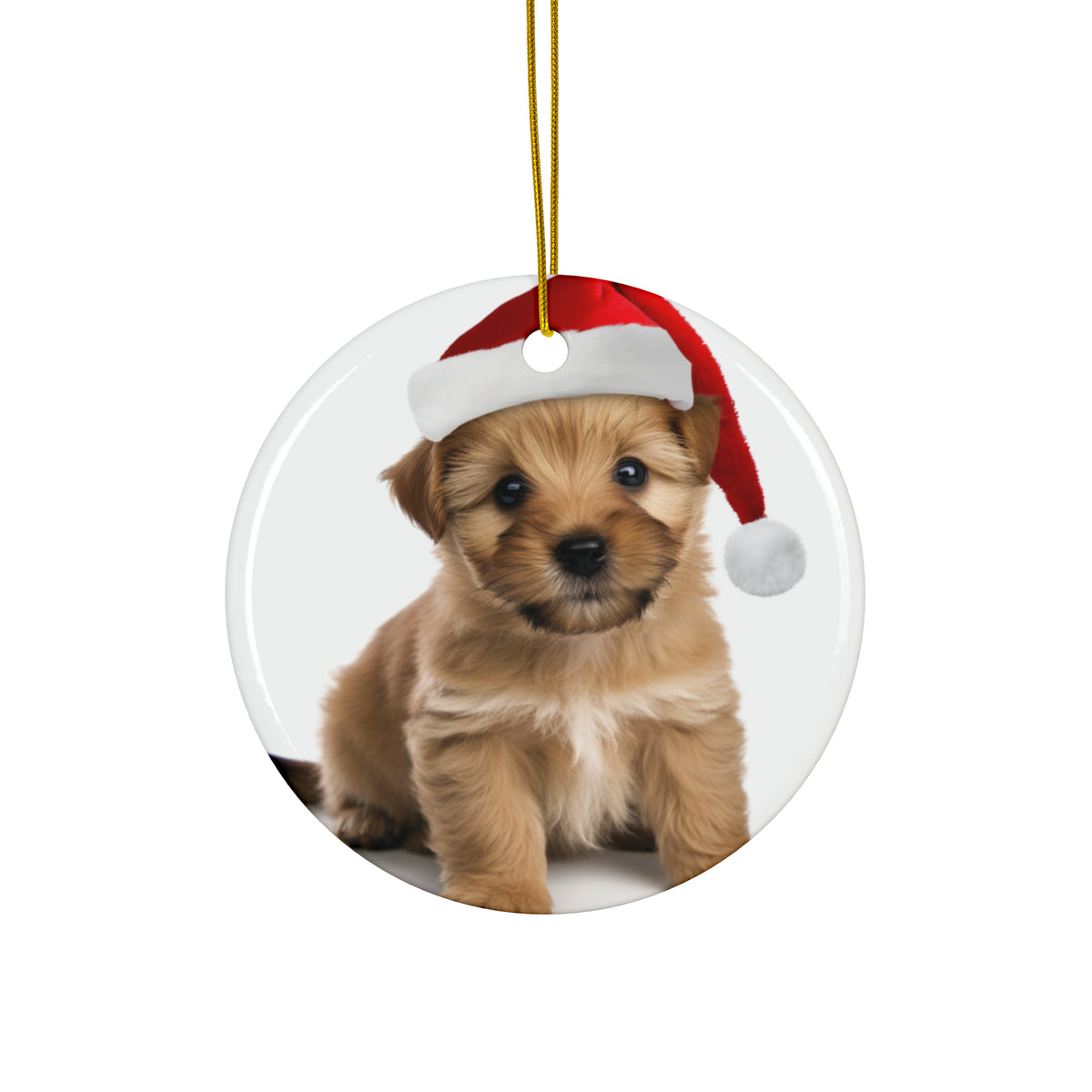 Hanging Ceramic Christmas Tree Ornament with Gold String - Norfolk Terrier Puppy Design