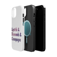 DistinctInk ToughCase for Apple iPhone, Compatible with MagSafe Charging - Lipstick & Diamonds & Champagne