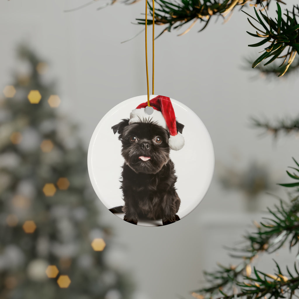 Hanging Ceramic Christmas Tree Ornament with Gold String - Affenpinscher Design, view 3