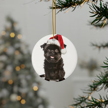 DistinctInk Hanging Ceramic Christmas Tree Ornament with Gold String - Great Gift/Present - 2 3/4 inch Diameter - Affenpinscher Design
