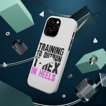 DistinctInk ToughCase for Apple iPhone, Compatible with MagSafe Charging - Training to Outrun T-Rex in Heels