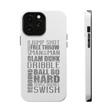 DistinctInk ToughCase for Apple iPhone, Compatible with MagSafe Charging - Basketball Word Art Jump Shot Free Throw