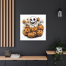 DistinctInk Canvas Wall Art with Ghostly Skeleton and Pumpkins for Halloween