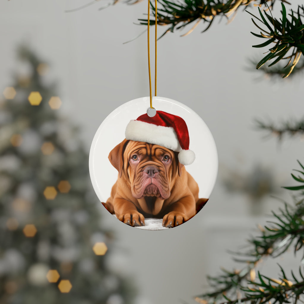 Hanging Ceramic Christmas Tree Ornament with Gold String - Dogue de Bordeaux Design, view 3