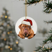DistinctInk Hanging Ceramic Christmas Tree Ornament with Gold String - Great Gift/Present - 2 3/4 inch Diameter - Dogue de Bordeaux Design