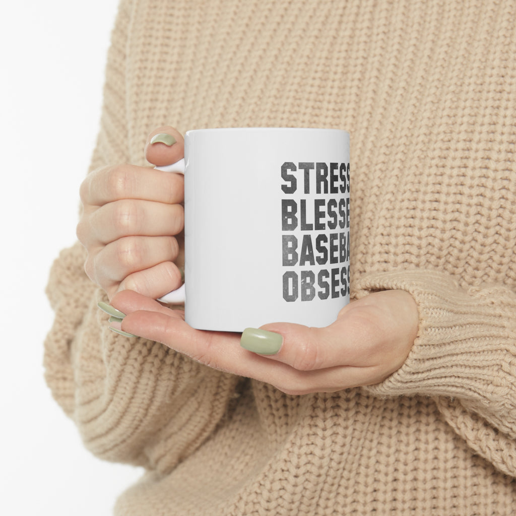 Glossy White Coffee / Tea Mug - Stressed Blessed Baseball Obsessed, view 10