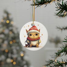 DistinctInk Hanging Ceramic Christmas Tree Ornament with Gold String - Great Gift/Present - 2 3/4 inch Diameter - Pulik Design