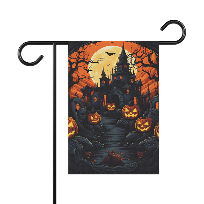 DistinctInk Garden & House Banner Flag with Darkness Falls on Halloween Design for Halloween
