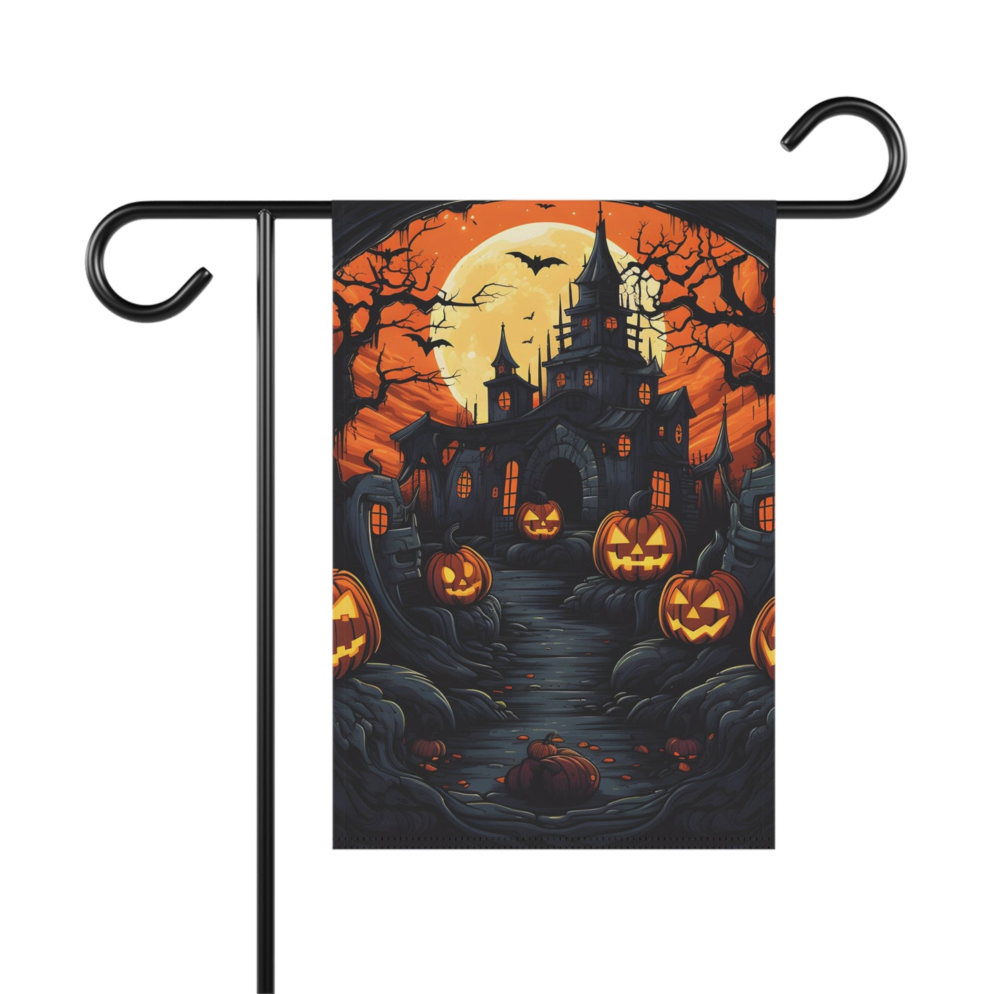 DistinctInk Garden & House Banner Flag with Darkness Falls on Halloween Design for Halloween